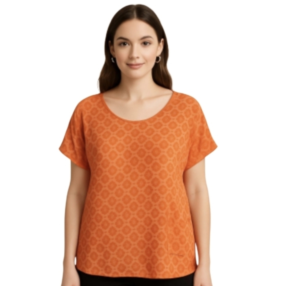 Forever 21 Oversized Geometric Print Blouse Orange White Sheer Beach Cover Up M